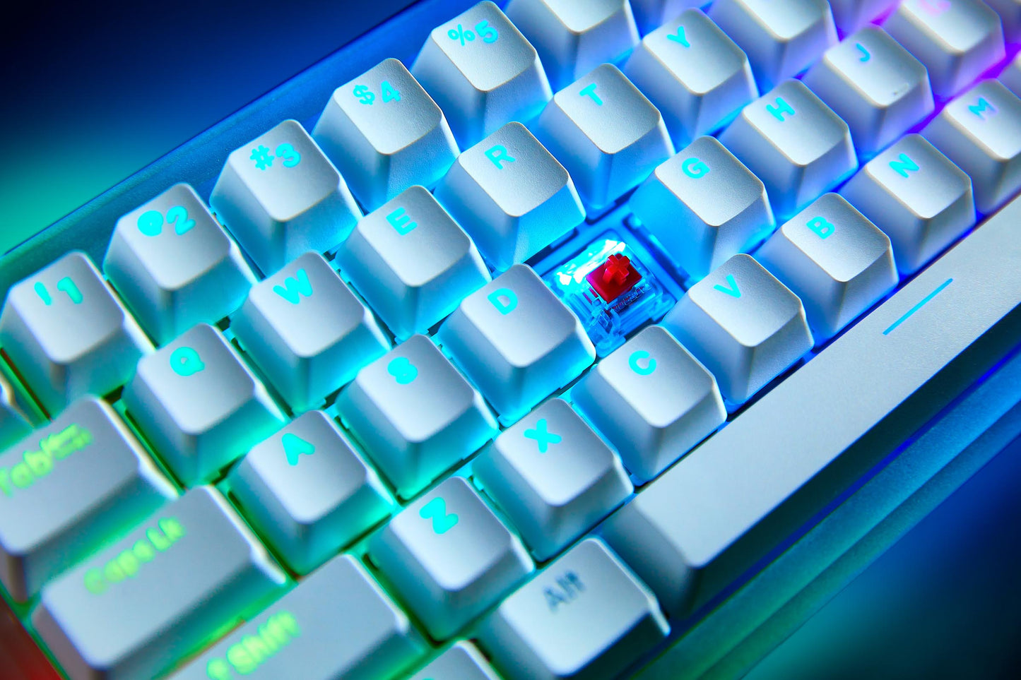 Mecharite - APEX TRUE RGB Tastatur, hvor man kan se tastaturets røde switch