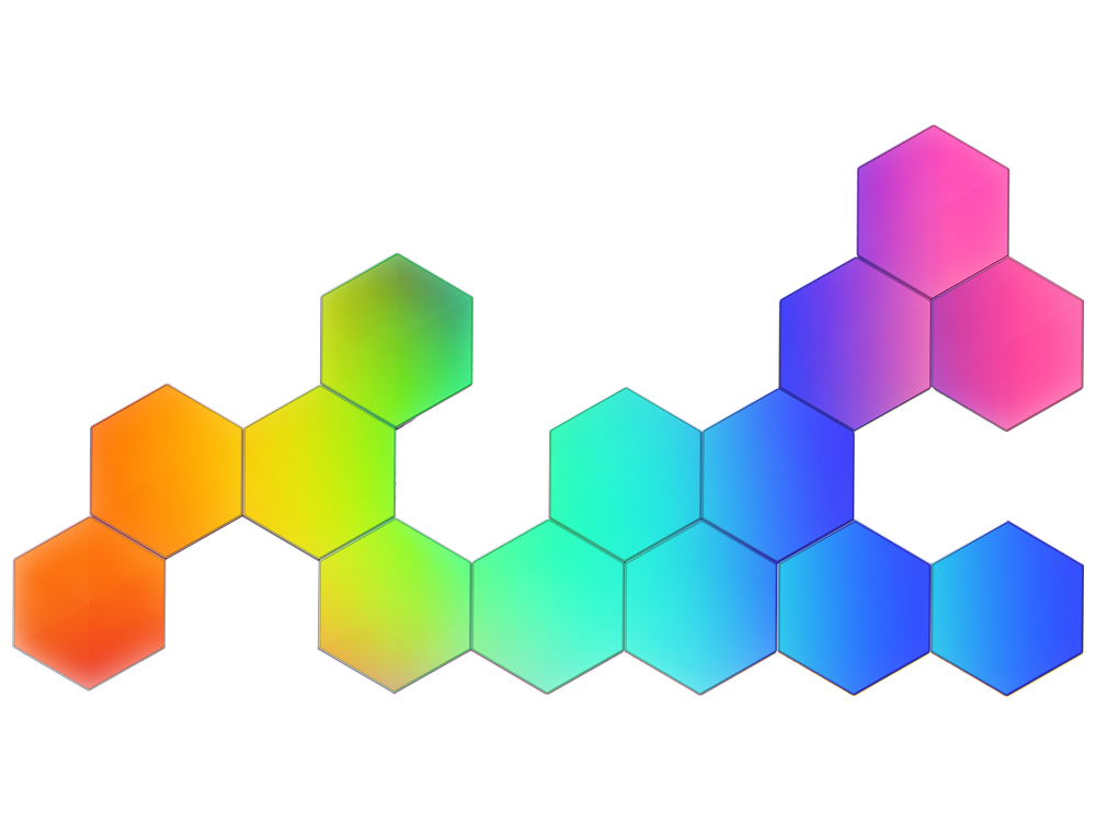 Hexagonal tiles with a gradient of colors on a white background