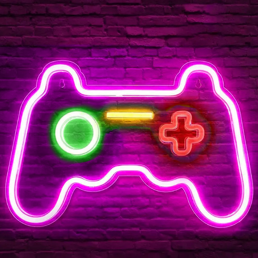 MECHARITE - Controller LED Neon Skilt - Pink, Set forfra med baggrund