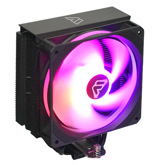 MECHARITE - Cyclone RGB - CPU Køler, set forfra med lilla RGB